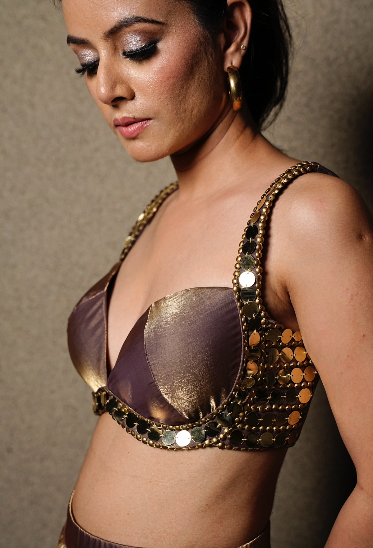 Bustier with metallic pallazos