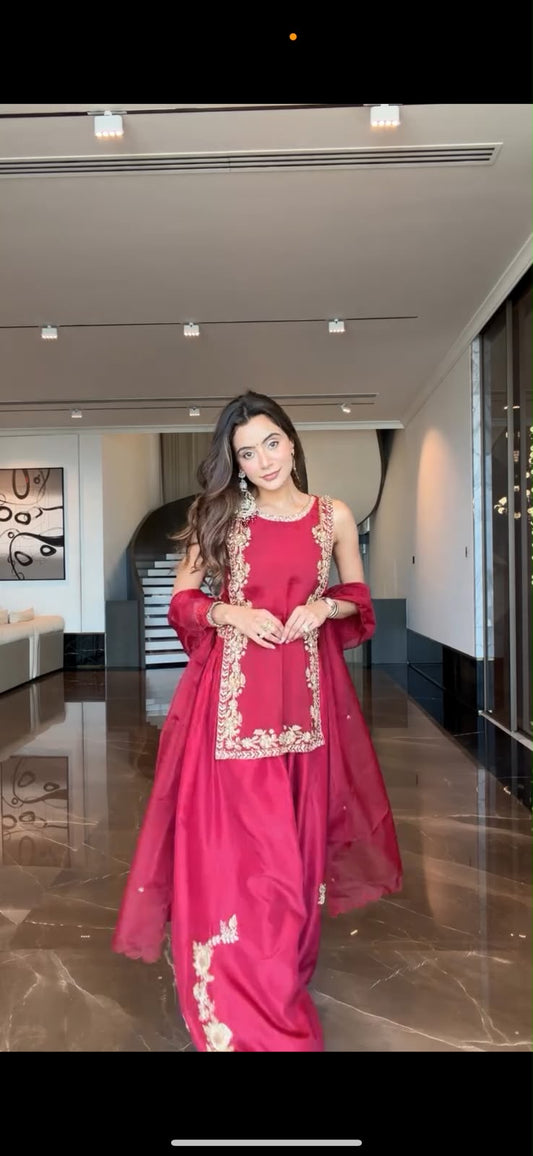 Sonali Singh in Kaisha's red embroidered balloon pant set