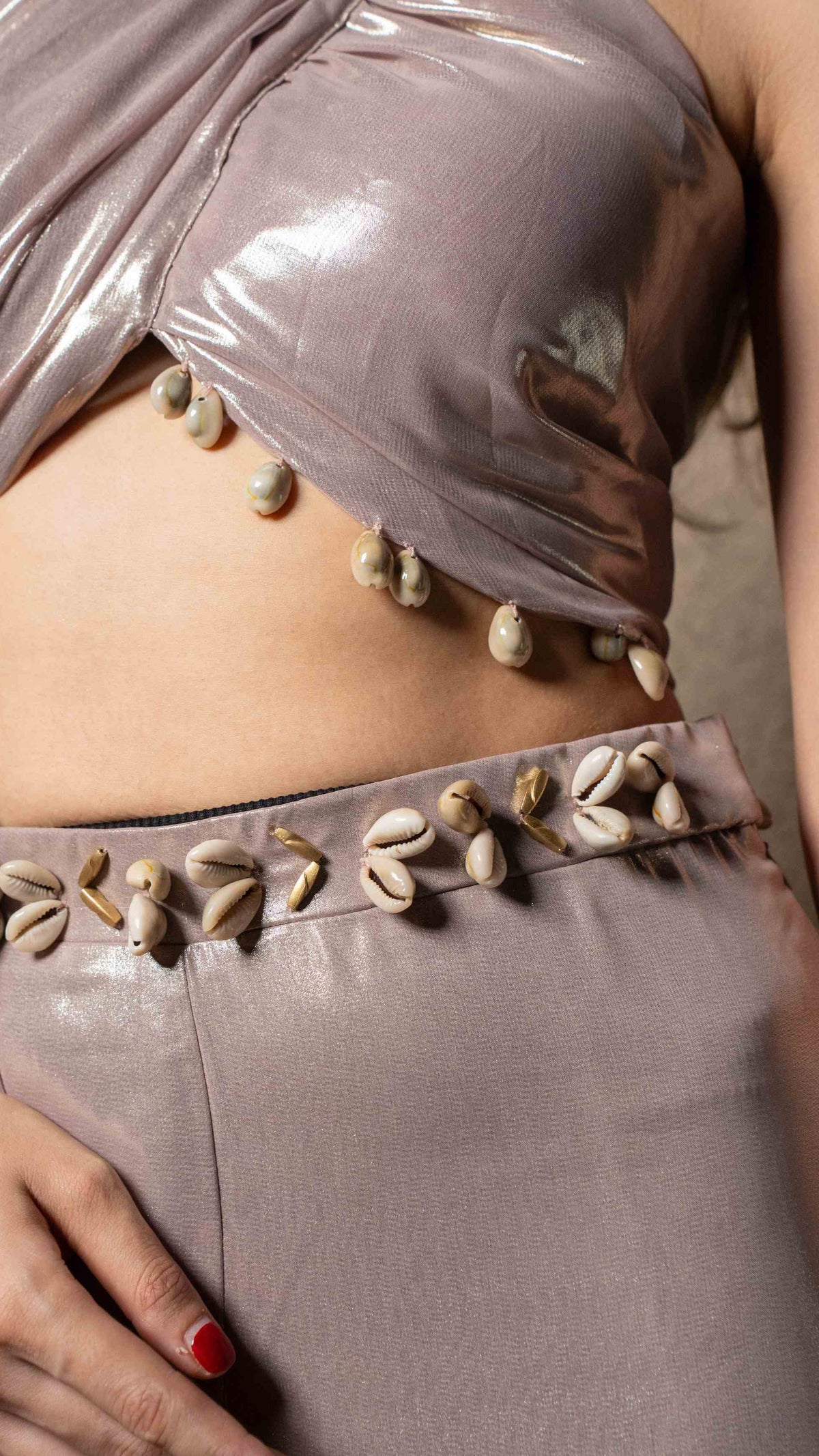 Metallic coords with shell detailing