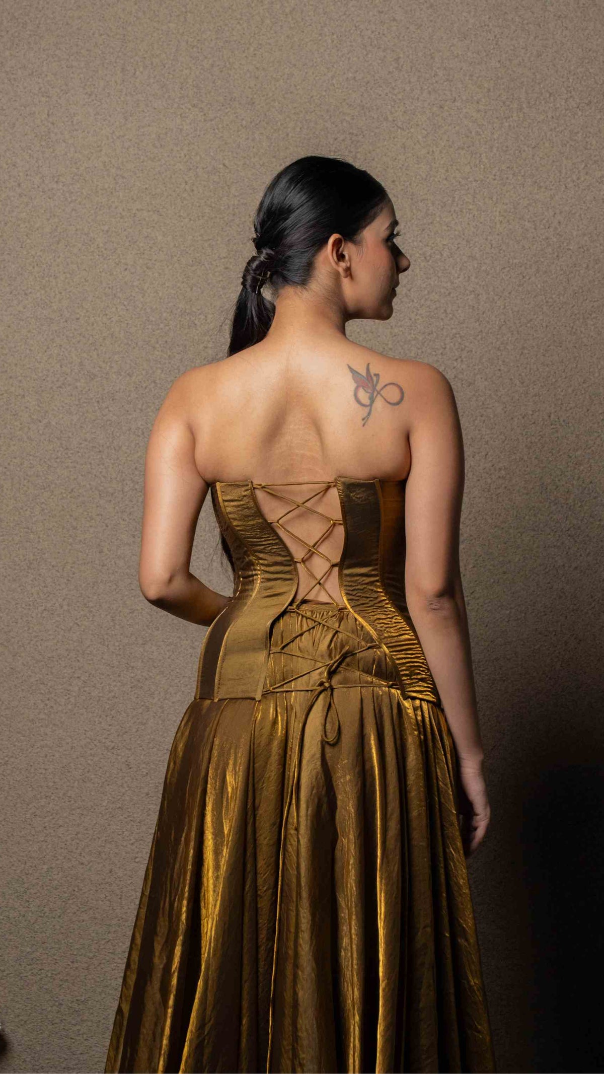 Metallic corset with flared skirt