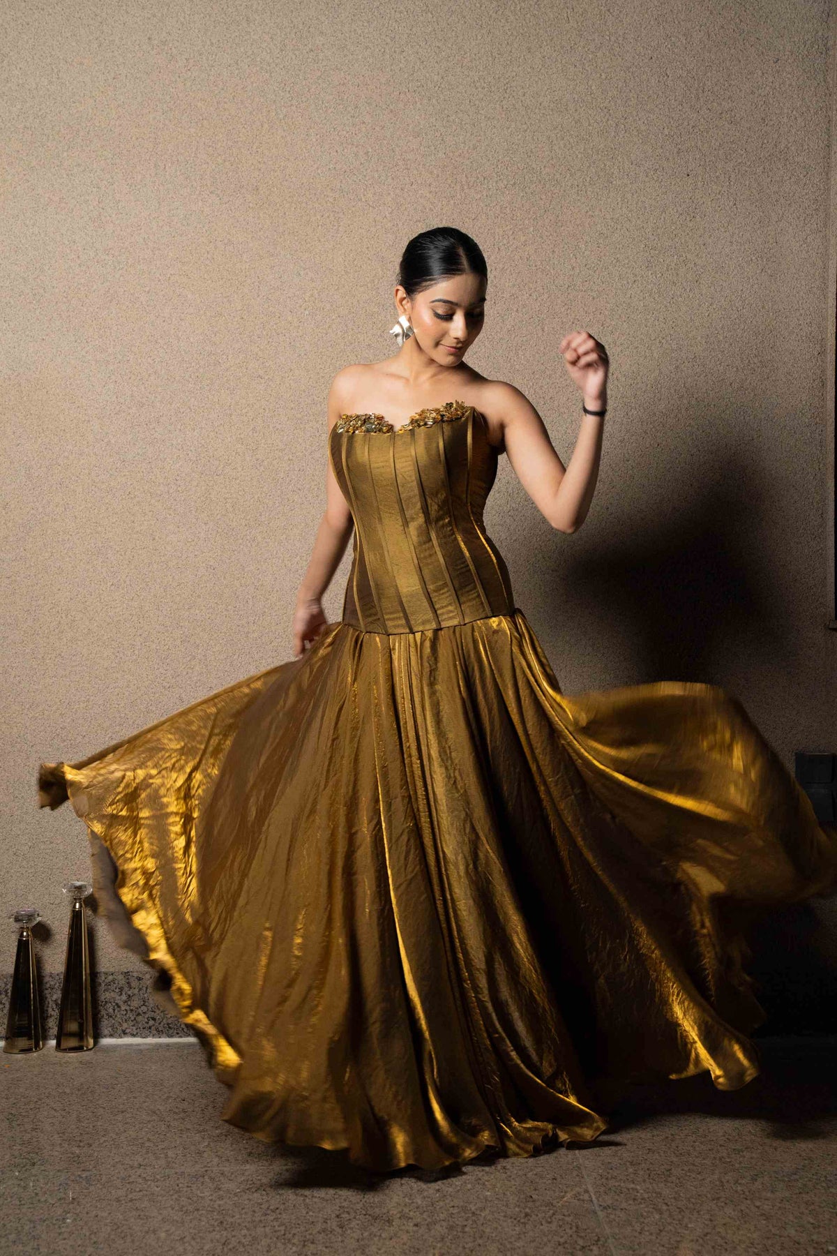 Metallic corset with flared skirt