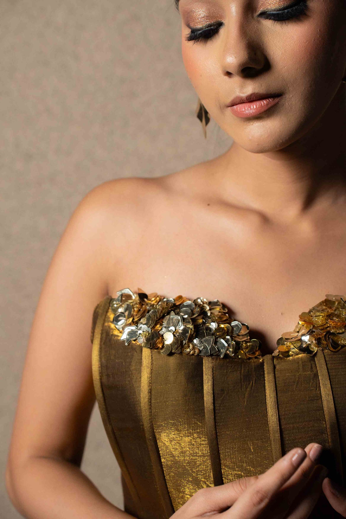 Metallic corset with flared skirt