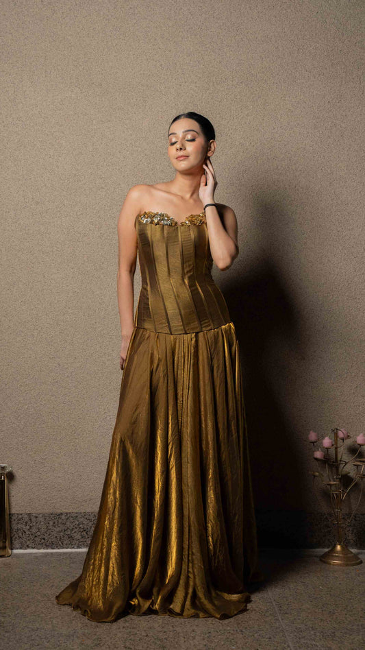 Metallic corset with flared skirt