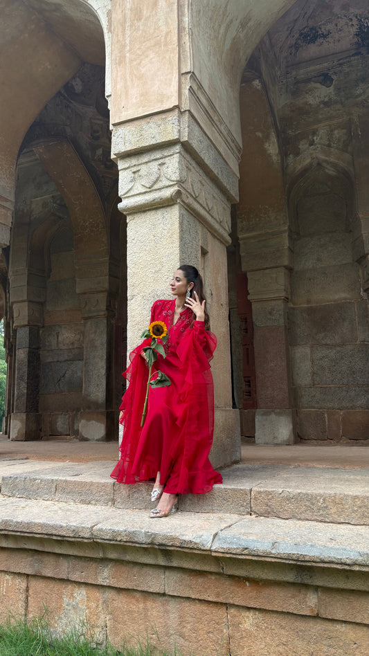 Laalima - Red Ruffle Suit Set