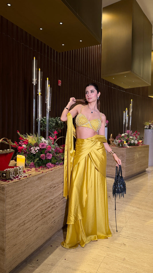 Solara Crystal Drape Saree Set