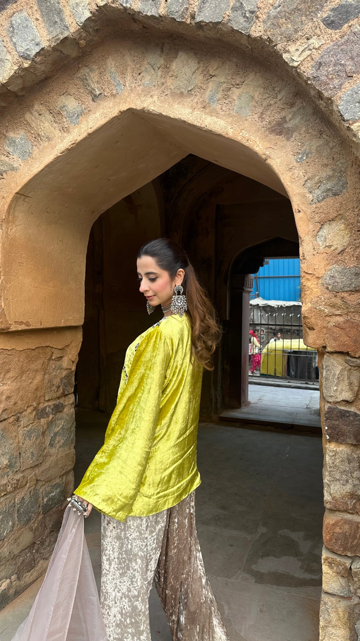 Zeenat Lime Velvet Suit