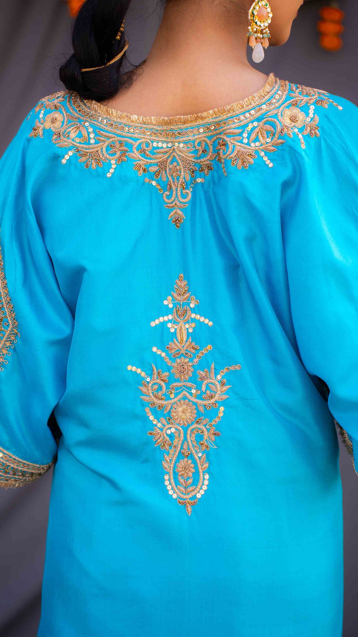 Blue kaftaan with yellow pants