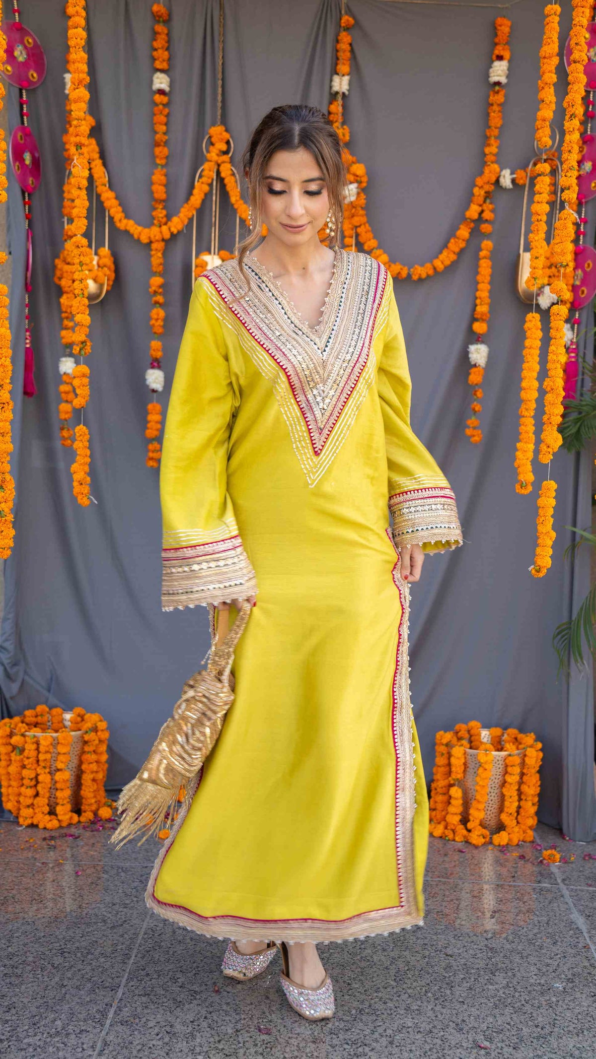 Green Kaftaan with Gota Patti Embroidery