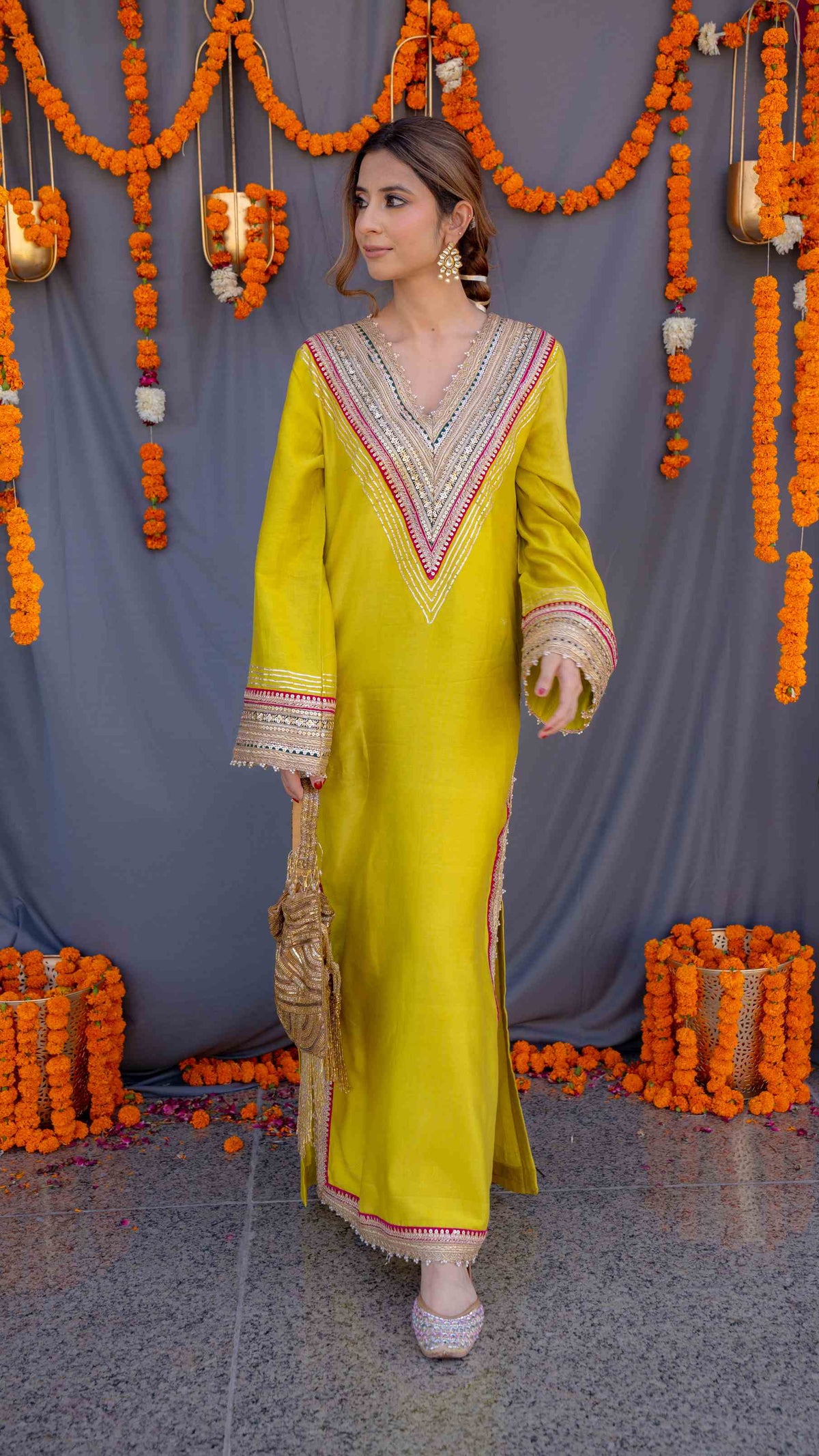 Green Kaftaan with Gota Patti Embroidery