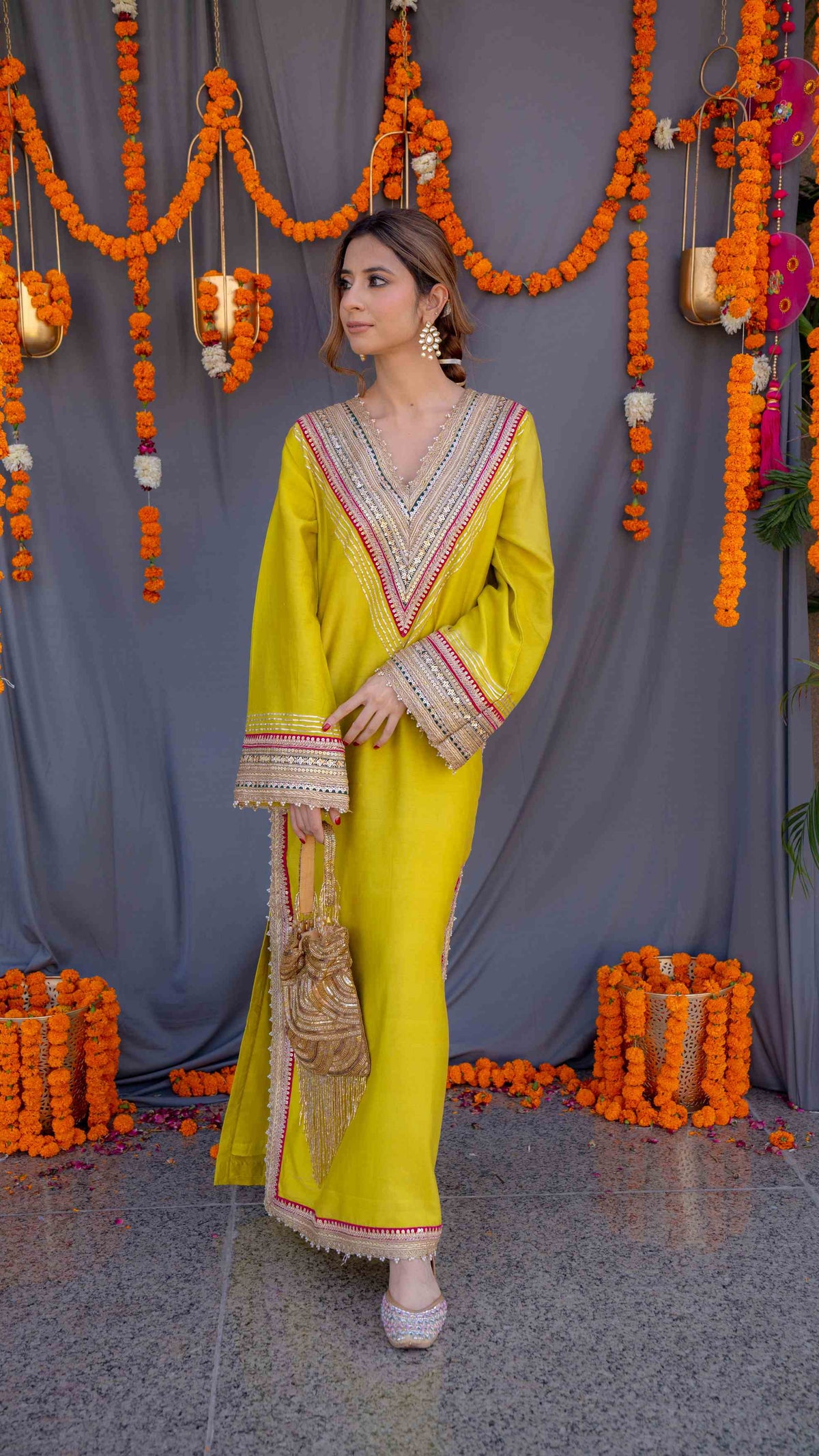 Green Kaftaan with Gota Patti Embroidery