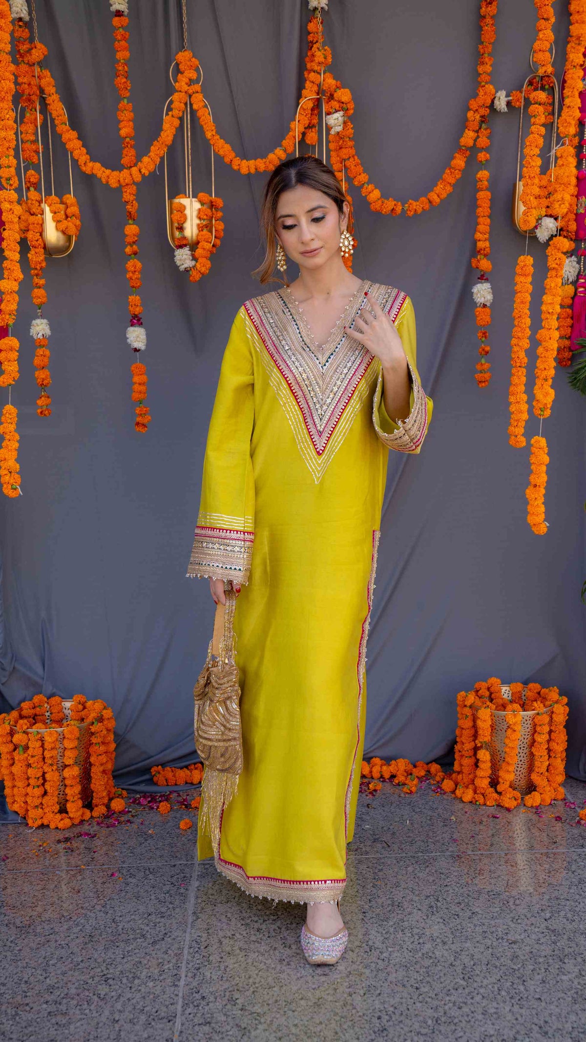 Green Kaftaan with Gota Patti Embroidery