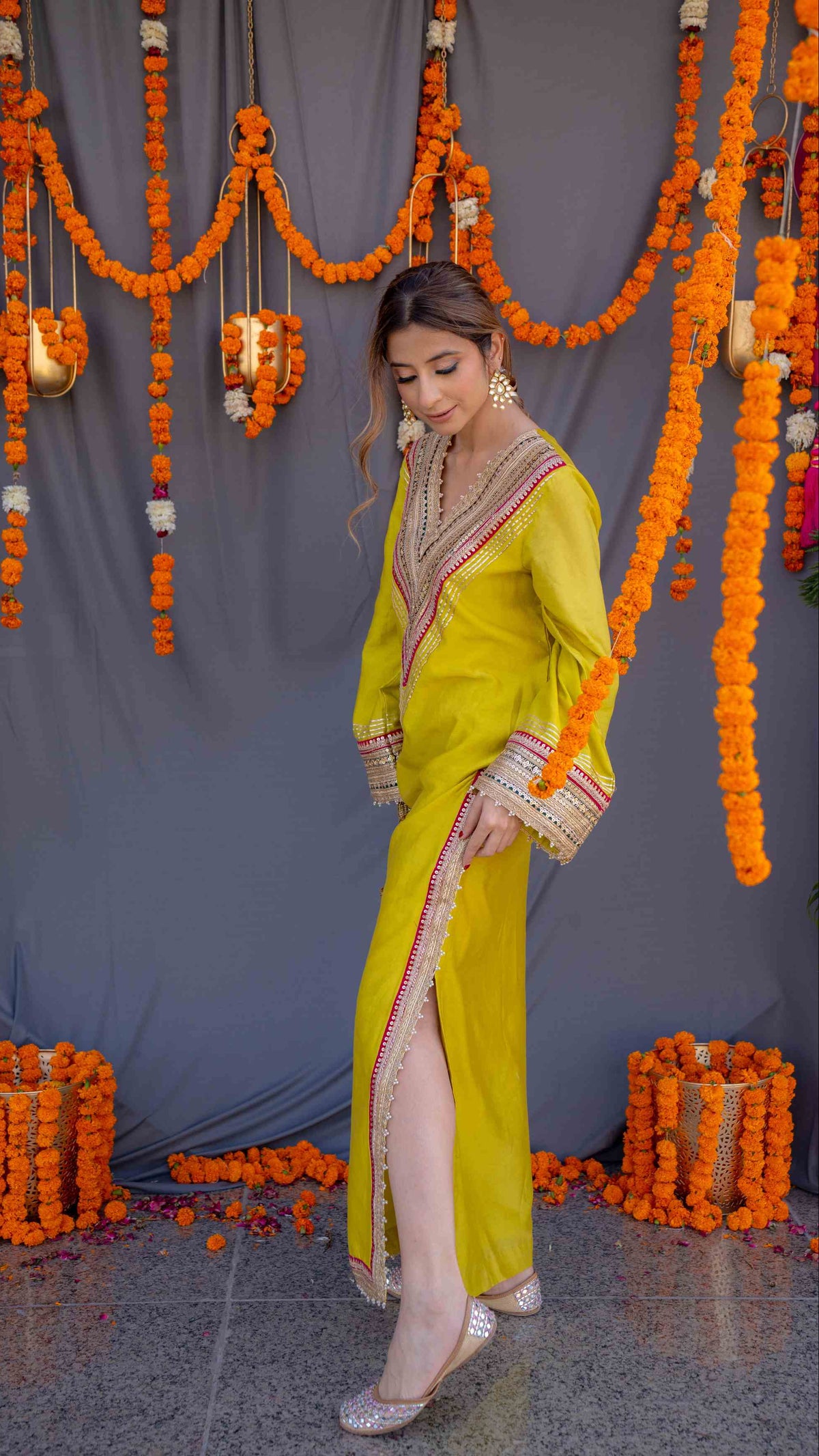 Green Kaftaan with Gota Patti Embroidery