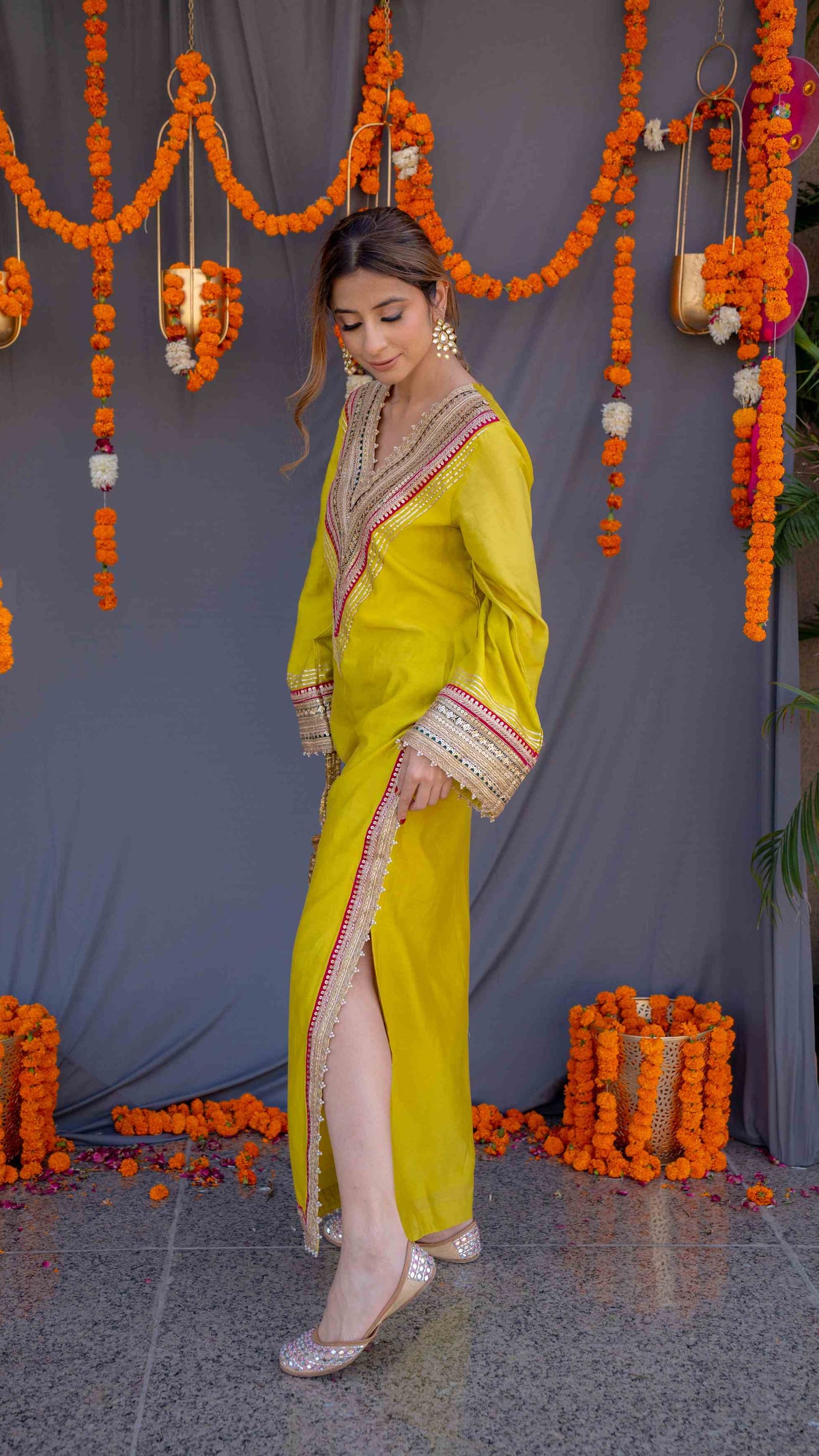 Green Kaftaan with Gota Patti Embroidery