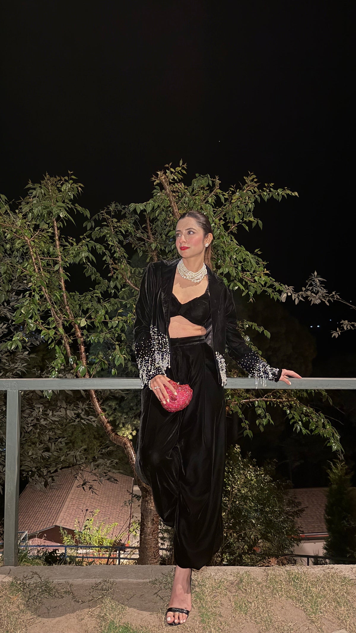 Noir Éclat Stone & Pearl Blazer set
