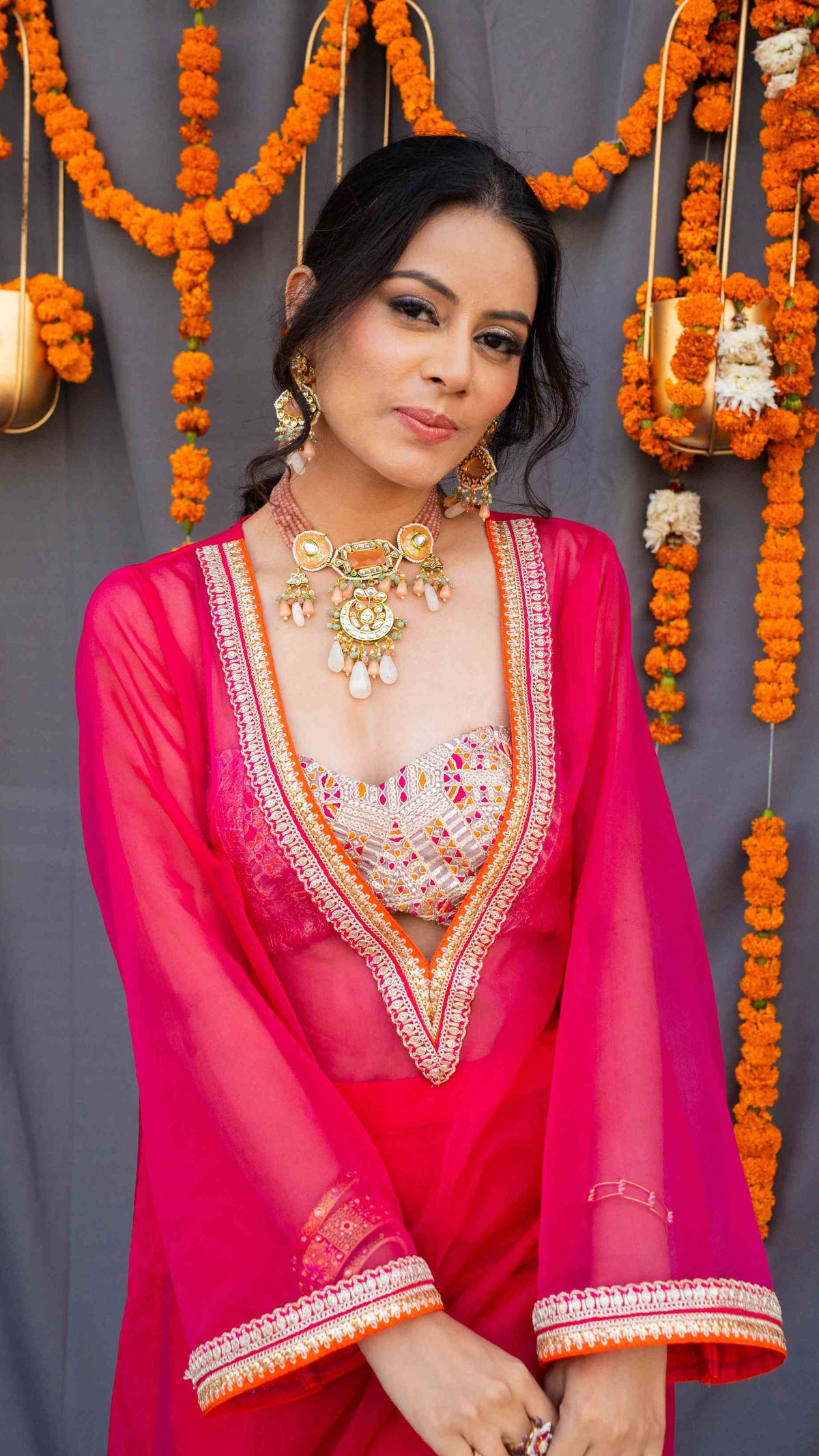 Magenta cape set with pants