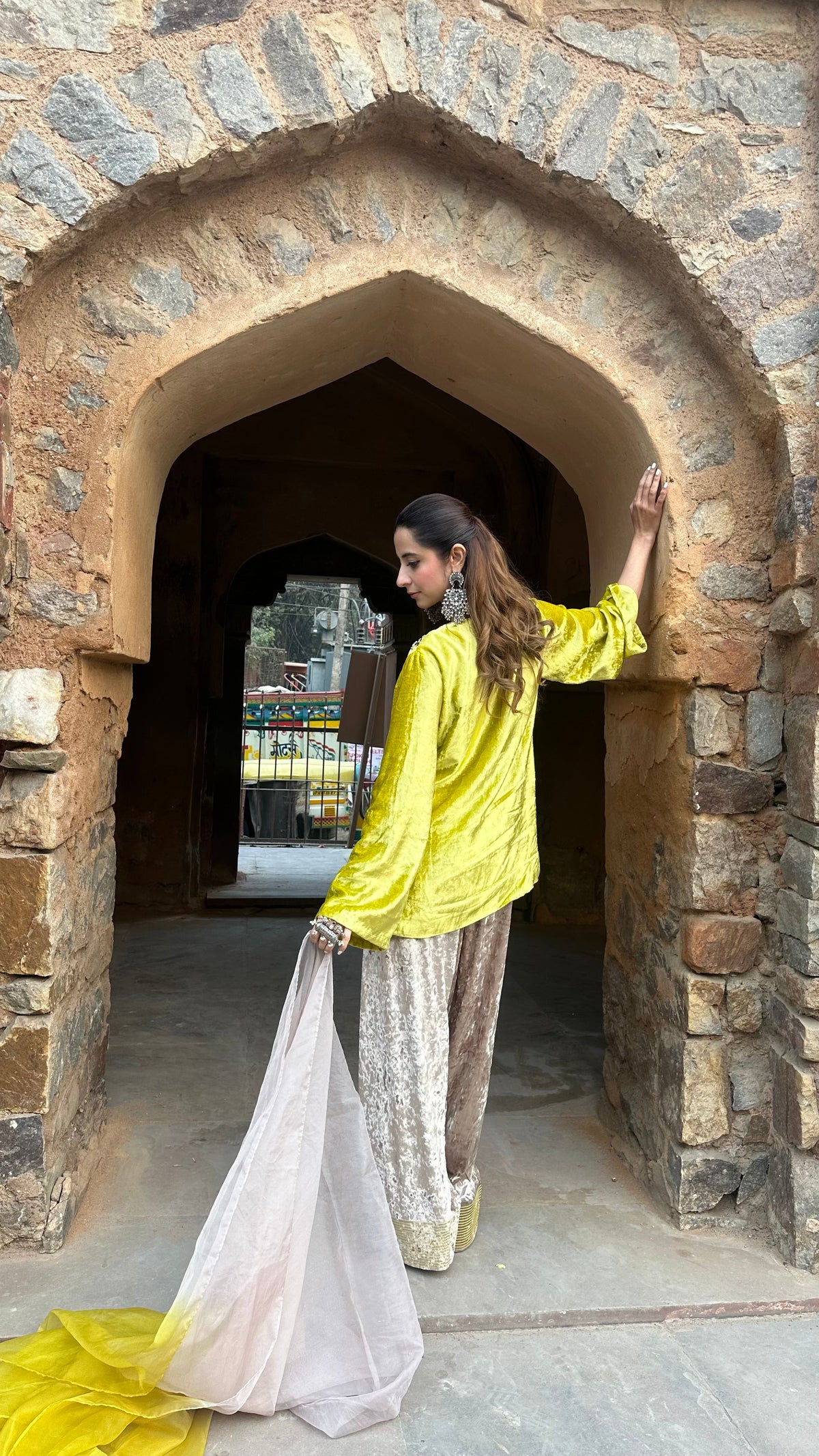 Zeenat Lime Velvet Suit