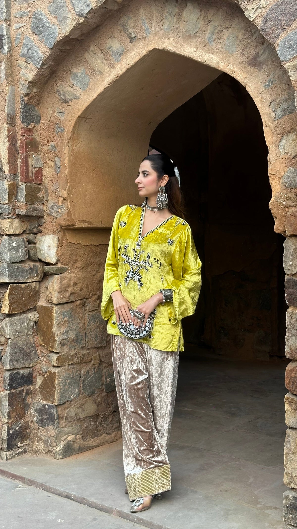 Zeenat Lime Velvet Suit