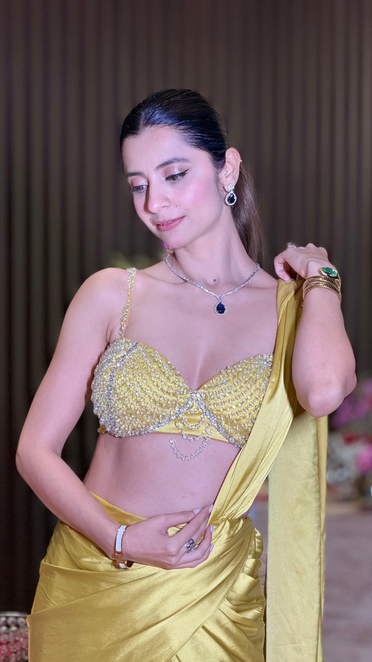 Solara Crystal Drape Saree Set
