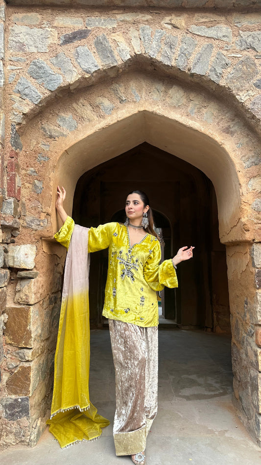 Zeenat Lime Velvet Suit
