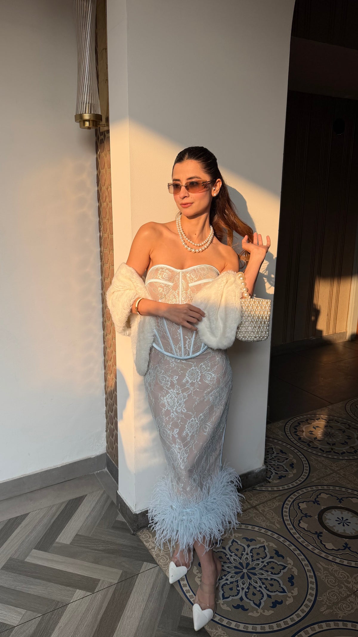Celeste Lace Feather Midi Dress