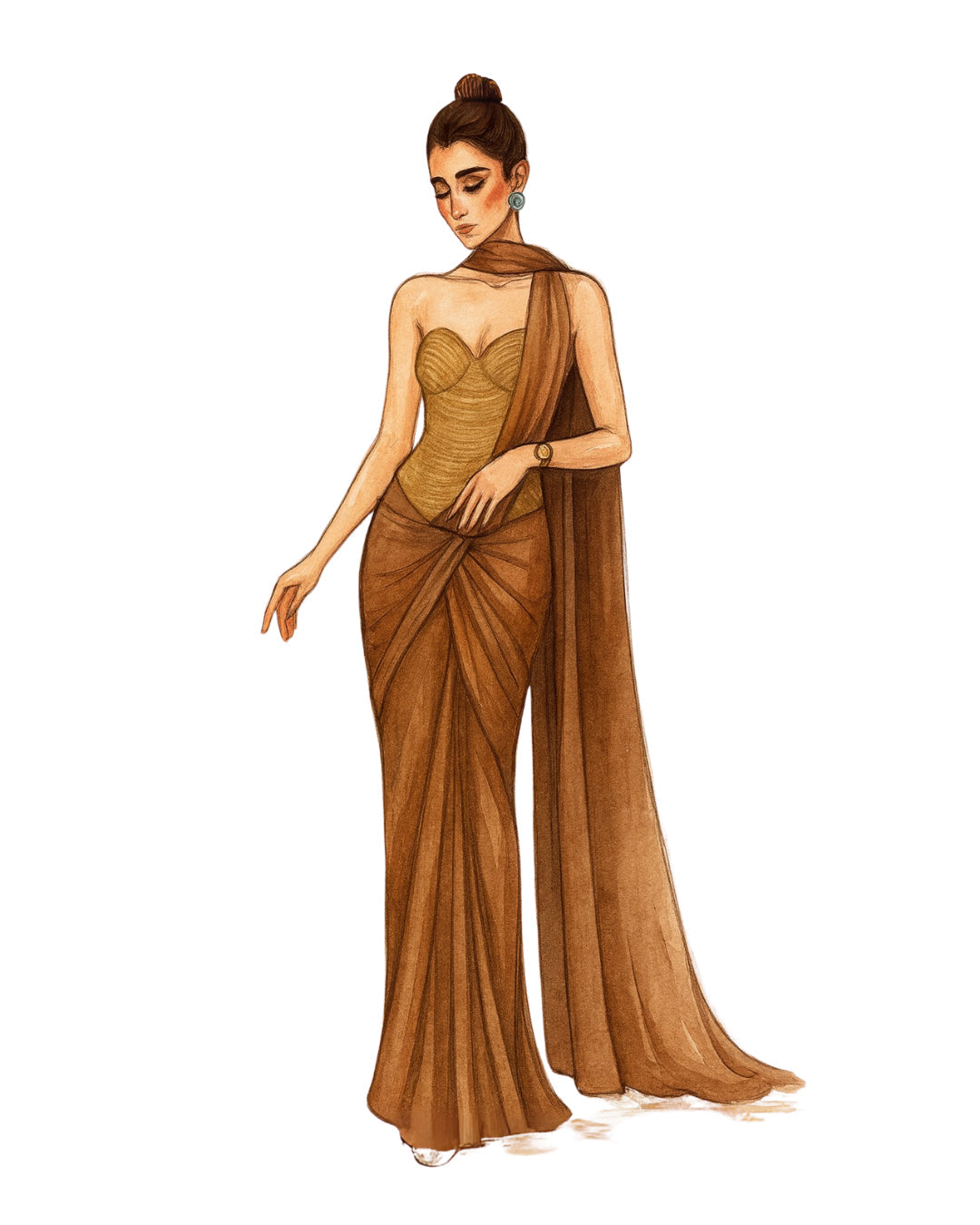Bronze Solstice - Molten Bronze Draped Saree