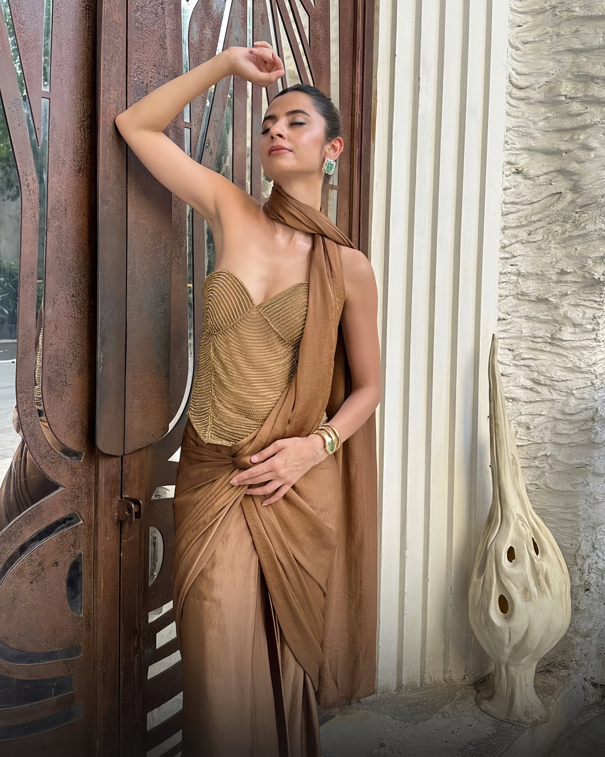 Bronze Solstice - Molten Bronze Draped Saree