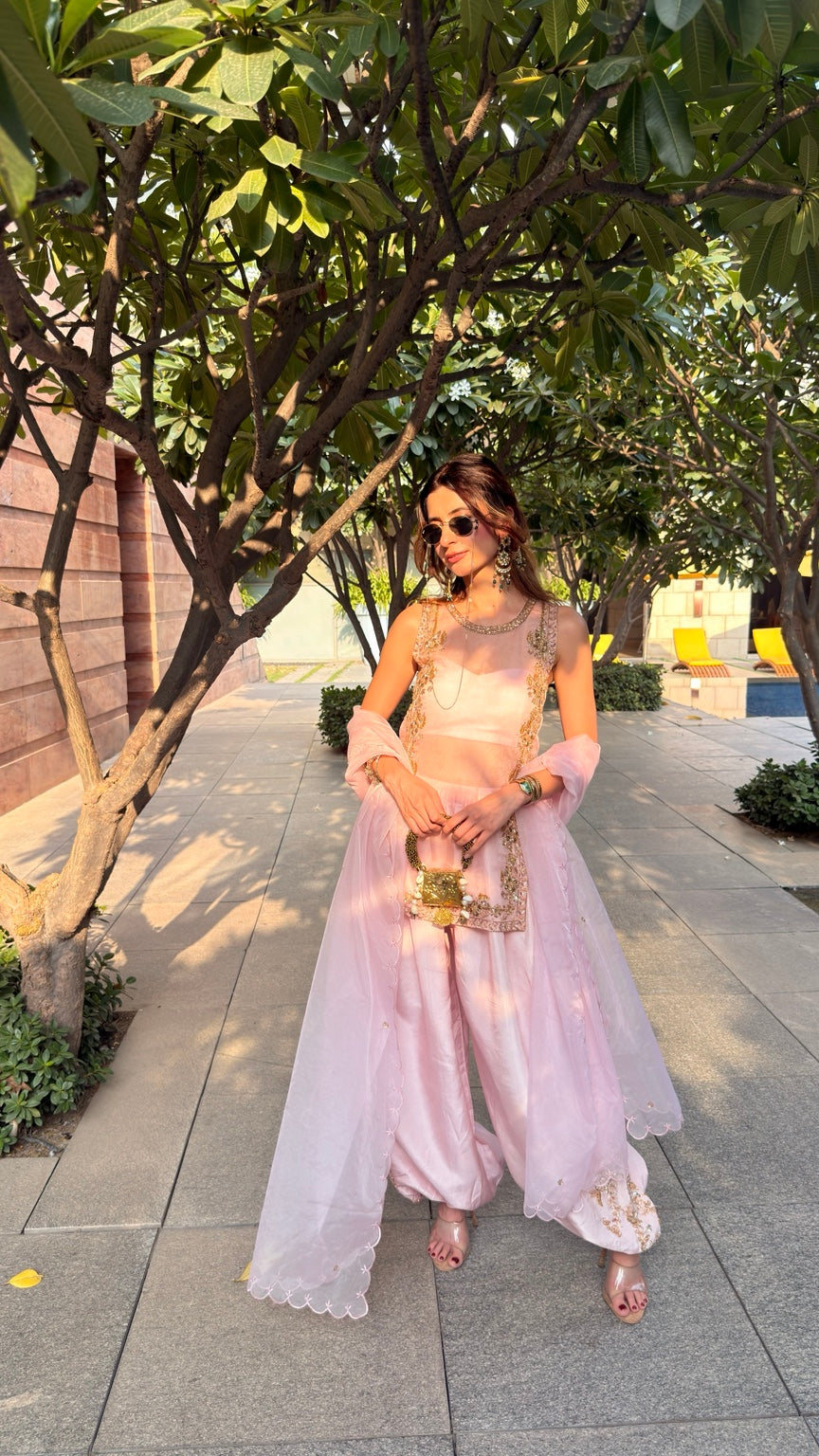Afsana pastel pink embroidered sharara set