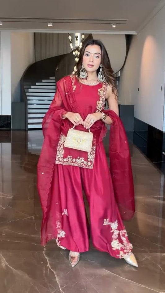 Sonali Singh in Kaisha's red embroidered balloon pant set