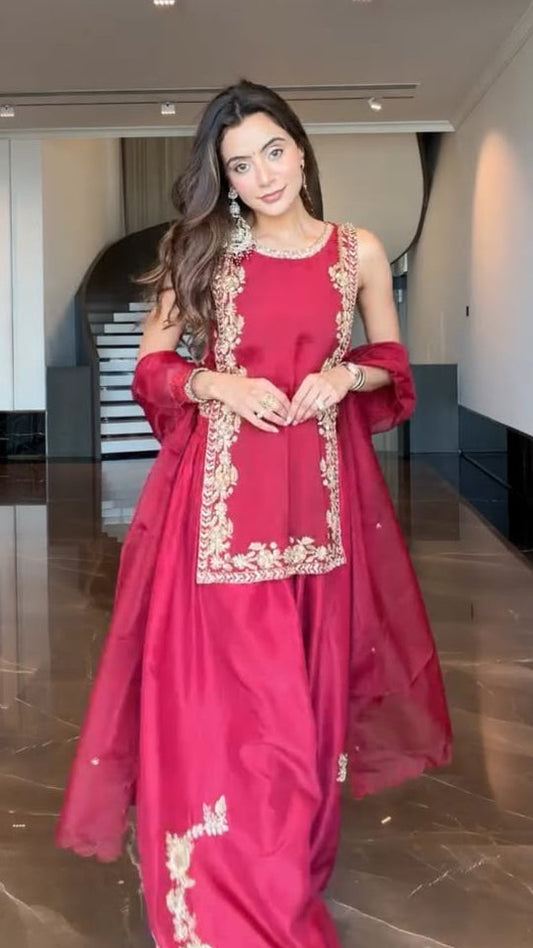 Sonali Singh in Kaisha's red embroidered balloon pant set