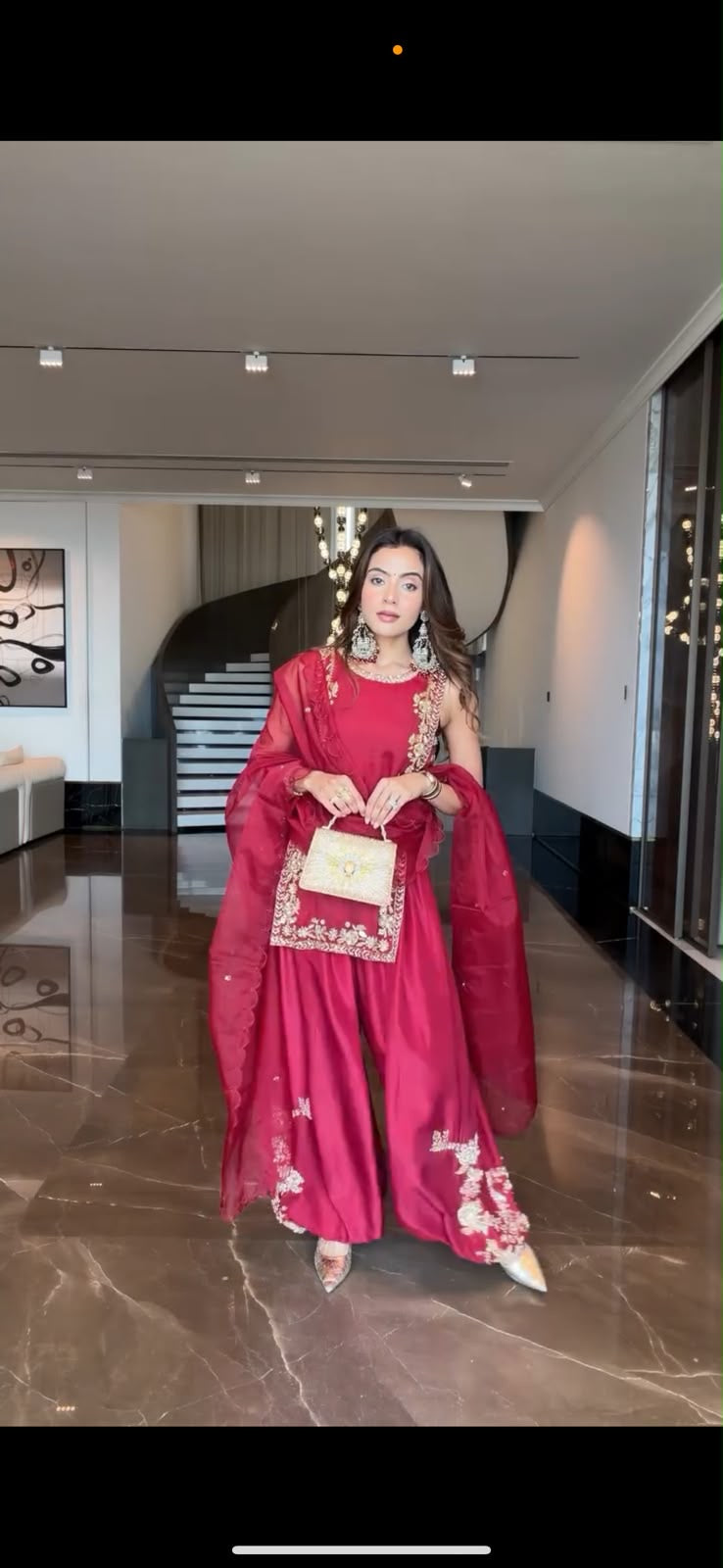 Sonali Singh in Kaisha's red embroidered balloon pant set
