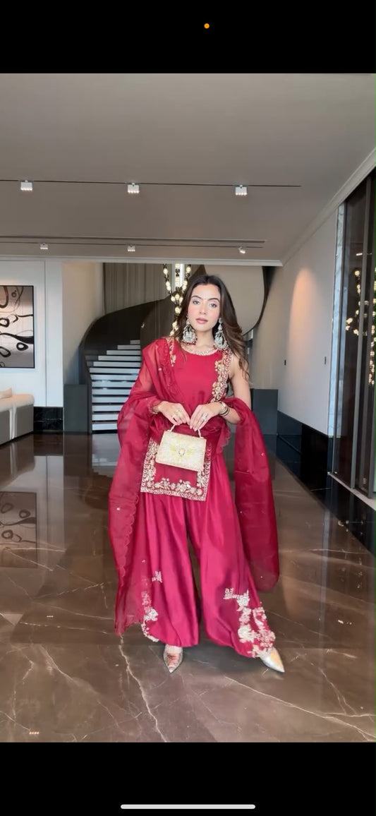 Sonali Singh in Kaisha's red embroidered balloon pant set