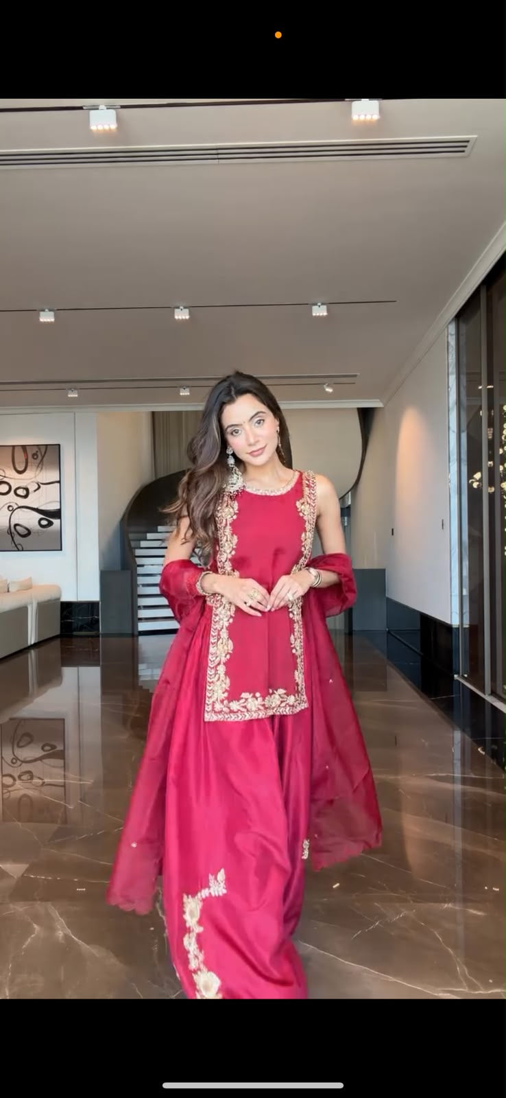 Sonali Singh in Kaisha's red embroidered balloon pant set